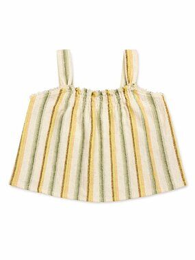 Zara Girls Striped Tank Top 13/14 Smocked Summer Cami Yellow Green